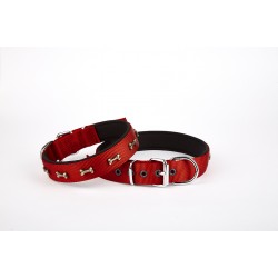 Doggie Softlu Dokuma Metal Kemik Süslü Tasma 2,5*60 cm Kırmızı