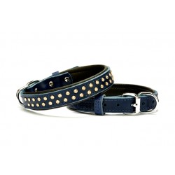 Doggie Konforlu Deri Swarovski Kristal Taşlı Köpek Boyun Tasması 2 x 32-39 cm Mavi
