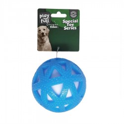 Playfull Işıklı Üçgen Desenli Plastik Top Köpek Oyuncağı 7,5 Cm Mavi