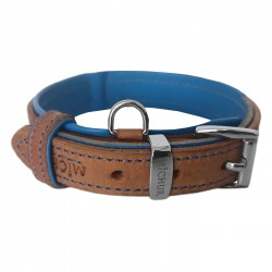 Markapet Lüks Deri Köpek Boyun Tasması 2x25-32 cm Mavi Kahverengi