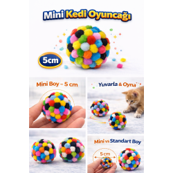 Mini Ponpon Kedi Oyuncak Topu 5 cm ( 2 Adet ) – Yumuşak Renkli Sessiz Kedi Oyun Topu