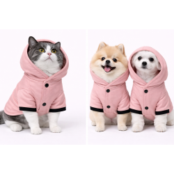 Kapşonlu Ve Astarlı Kedi Ve Köpek Yağmurluğu Pembe Large 42 cm-52 cm