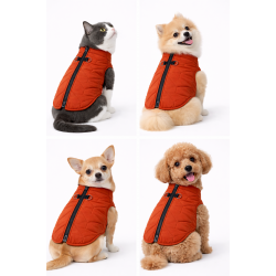 Fermuarlı Şişme Kedi Ve Köpek Montu Kremit Rengi Large 42 cm-52 cm