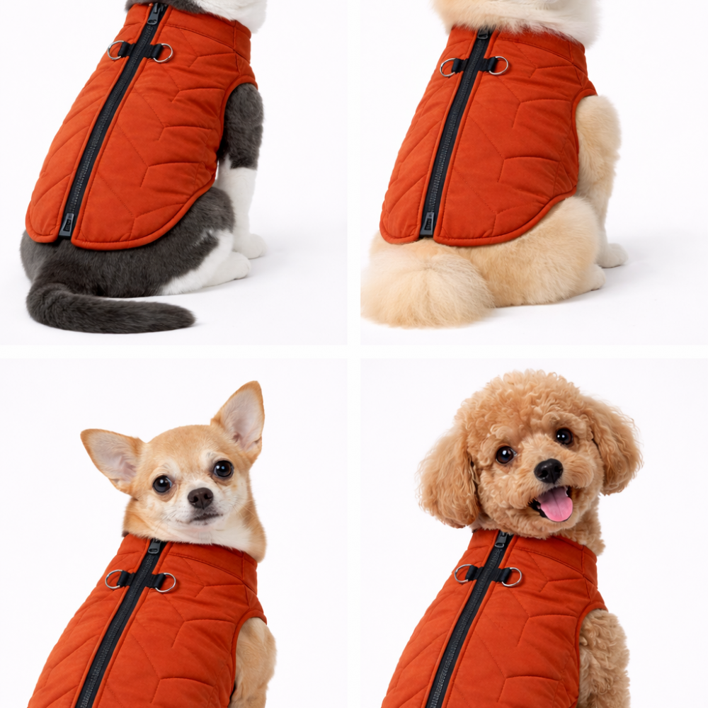Fermuarlı Şişme Kedi Ve Köpek Montu Kremit Rengi XSmall 32 cm-38 cm