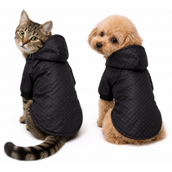 Kapşonlu Ve Astarlı Kedi Ve Köpek Yağmurluğu Siyah-Pembe Small 35 cm-42 cm
