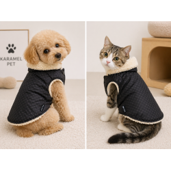 Kürk Astarlı Kedi Ve Köpek Montu Siyah-Krem XLarge 44 cm-56 cm