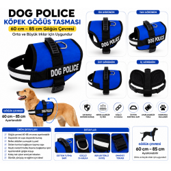 Dog Police Ayarlanabilir Köpek Göğüs Tasması Mavi-Siyah (60-85 cm)